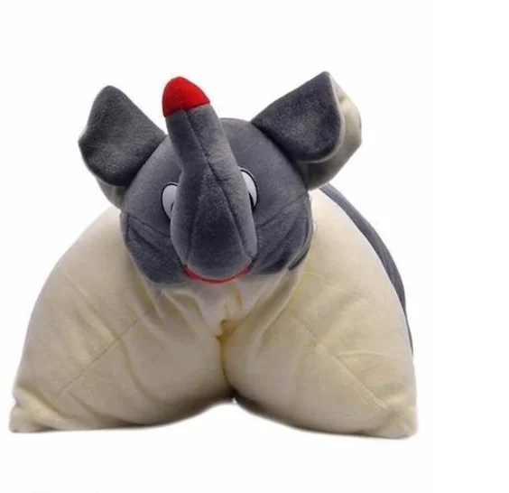 Decorative Stuffed Soft Elephant Pillow Cum Cushion Toy For 0-5yrs - Free Size, White/ Grey, Velvet, Animal, pack of 1